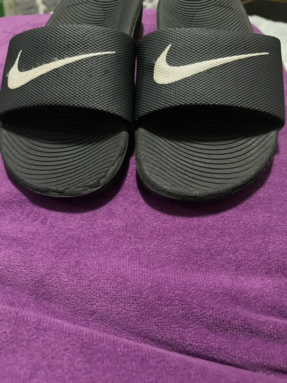 Nike Kids Kawa Slides Black/White Swoosh -  (Ages 7-8)